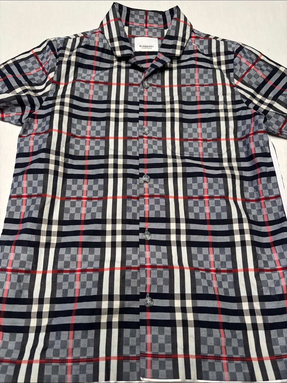 Burberry boys Short-Sleeve Check Button-Down Shirt - Black/Gray/Red/Cream